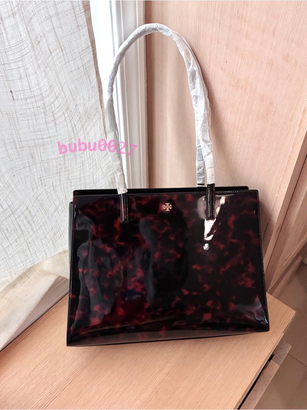 NWTš¢Tory Burch Emerson Tortoise Patent Leather Work Zip Tote 165968 Brown Jelly - Picture 7 of 10